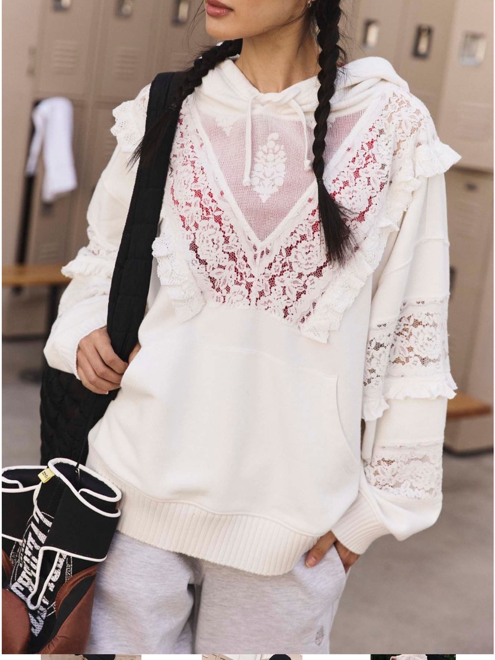 FP Movement Studio Tunic Hooded Lace Trim Sweatshirt - Picture 2 of 5